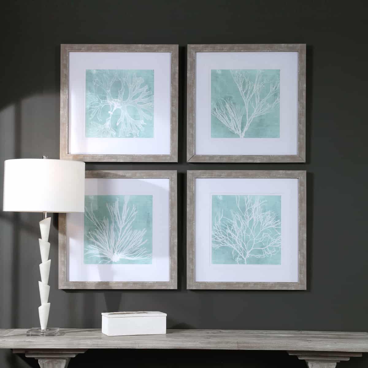 Seaweed On Aqua Framed Prints S/4 by Uttermost - Fine Home Lamps